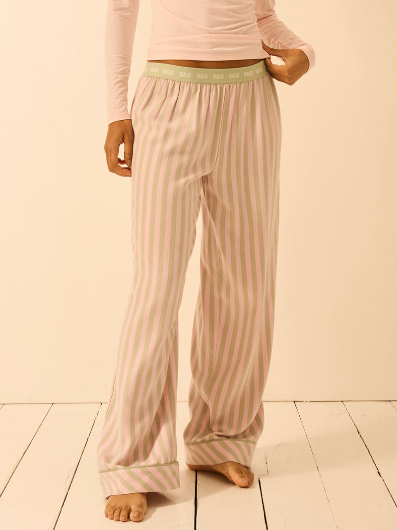 Soft Brushed Woven Pyjama Bottoms - Eucalyptus Stripe