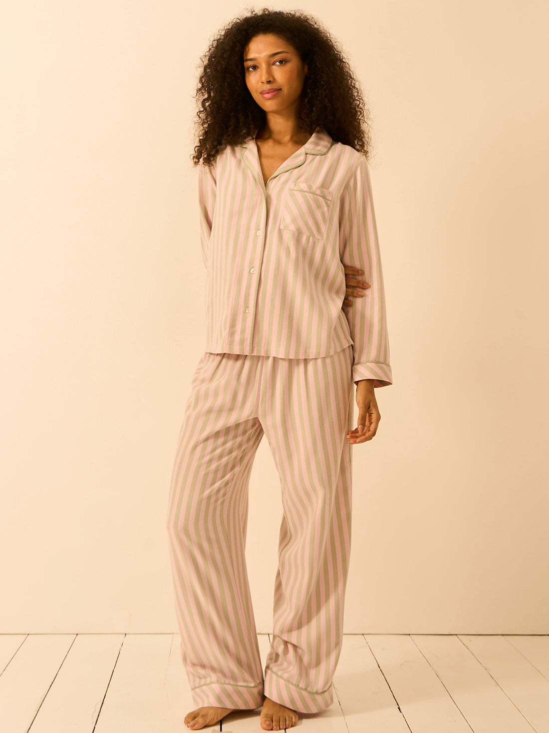 Soft Brushed Woven Pyjama Bottoms - Eucalyptus Stripe