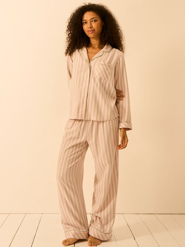 Soft Brushed Woven Pyjama Bottoms - Eucalyptus Stripe