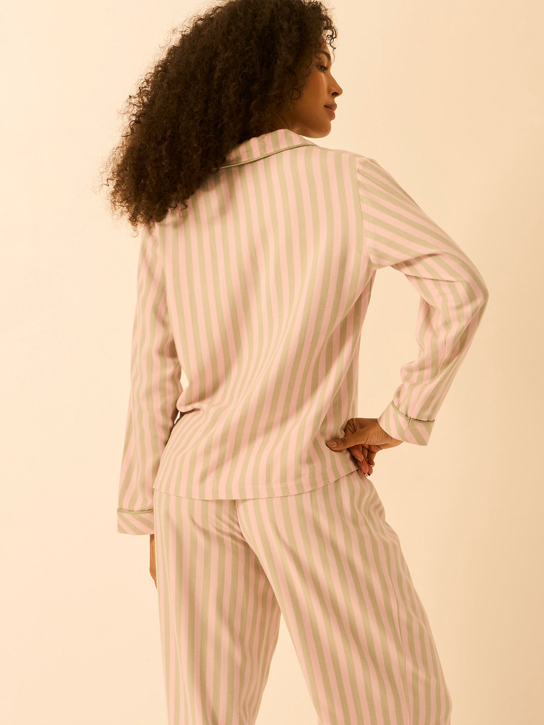 Soft Brushed Woven Pyjama Top - Eucalyptus Stripe