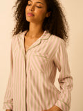 Soft Brushed Woven Pyjama Top - Eucalyptus Stripe