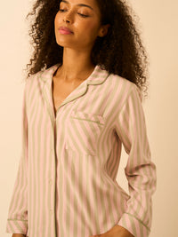 Soft Brushed Woven Pyjama Top - Eucalyptus Stripe