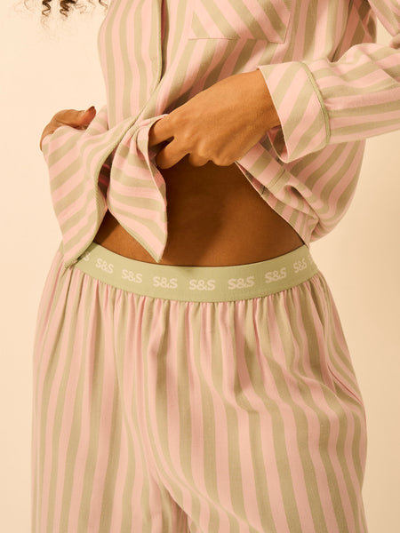 Soft Brushed Woven Pyjama Bottoms - Eucalyptus Stripe