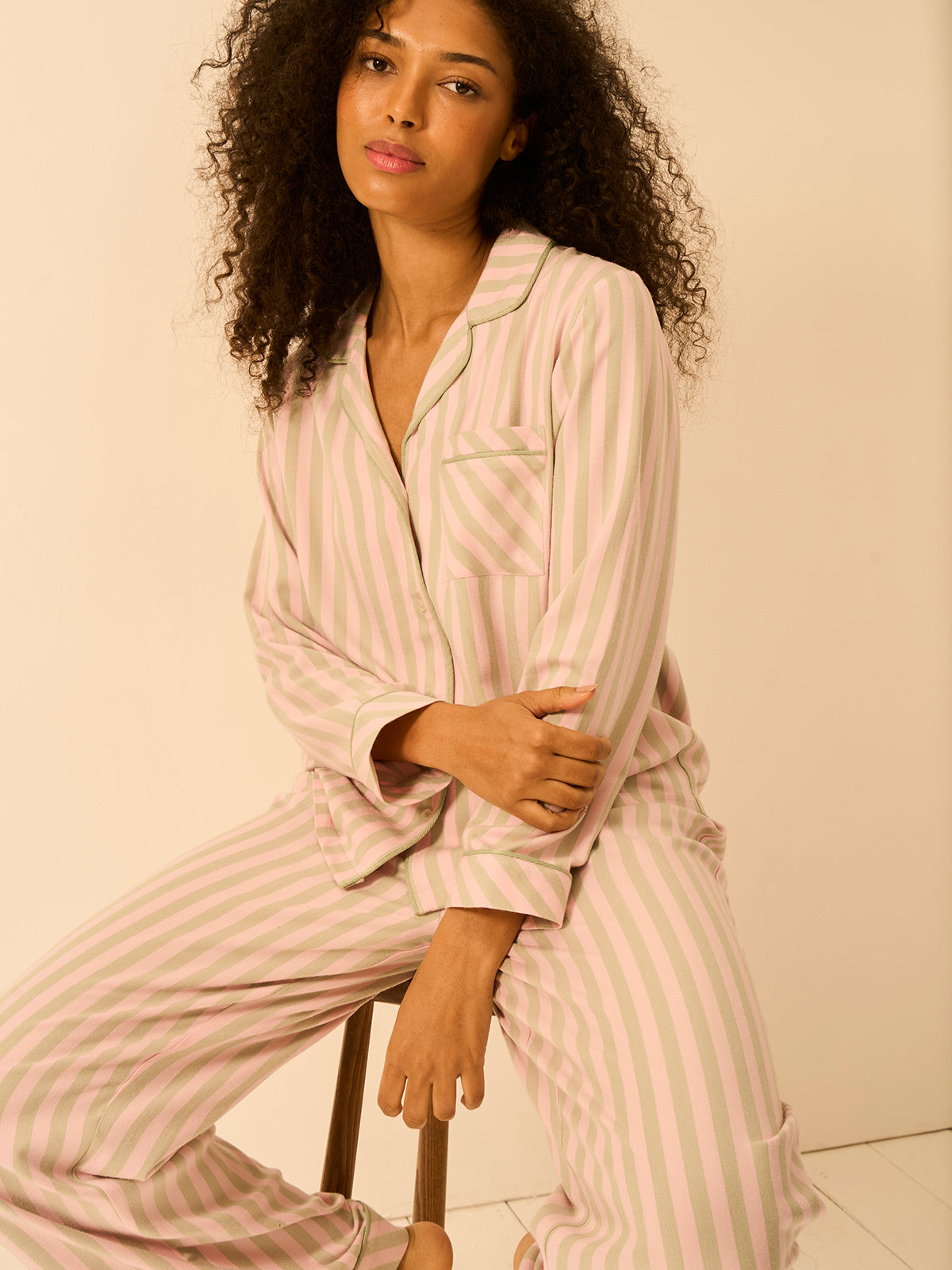 Soft Brushed Woven Pyjama Bottoms - Eucalyptus Stripe
