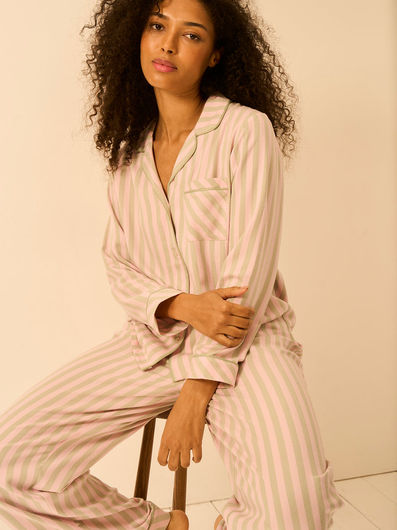 Soft Brushed Woven Pyjama Bottoms - Eucalyptus Stripe