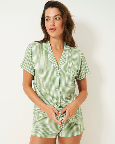 Short Pyjama Set - Eveliina Sage Gingham Stripe & Stare®