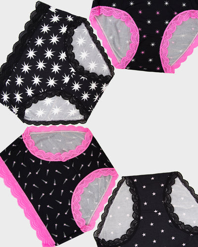 High Rise Knicker Four Pack - Exploding Star Stripe & Stare