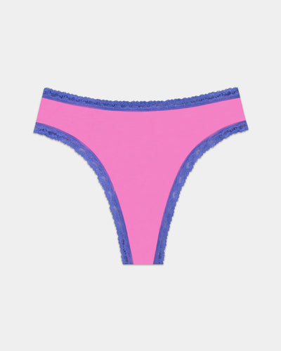 High Waisted Thong - Fiji Flower and Amparo Blue Stripe & Stare