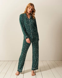 Long Pyjama Set - Forest Green Stars Stripe & Stare