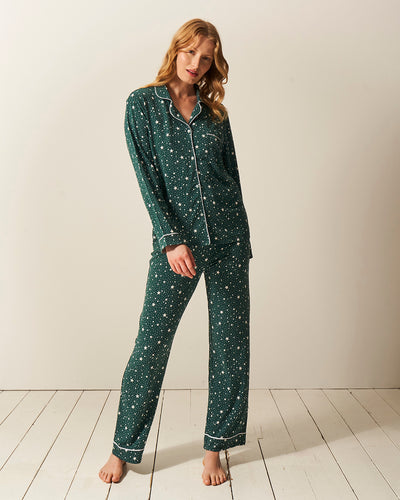 Long Pyjama Set - Forest Green Stars Stripe & Stare