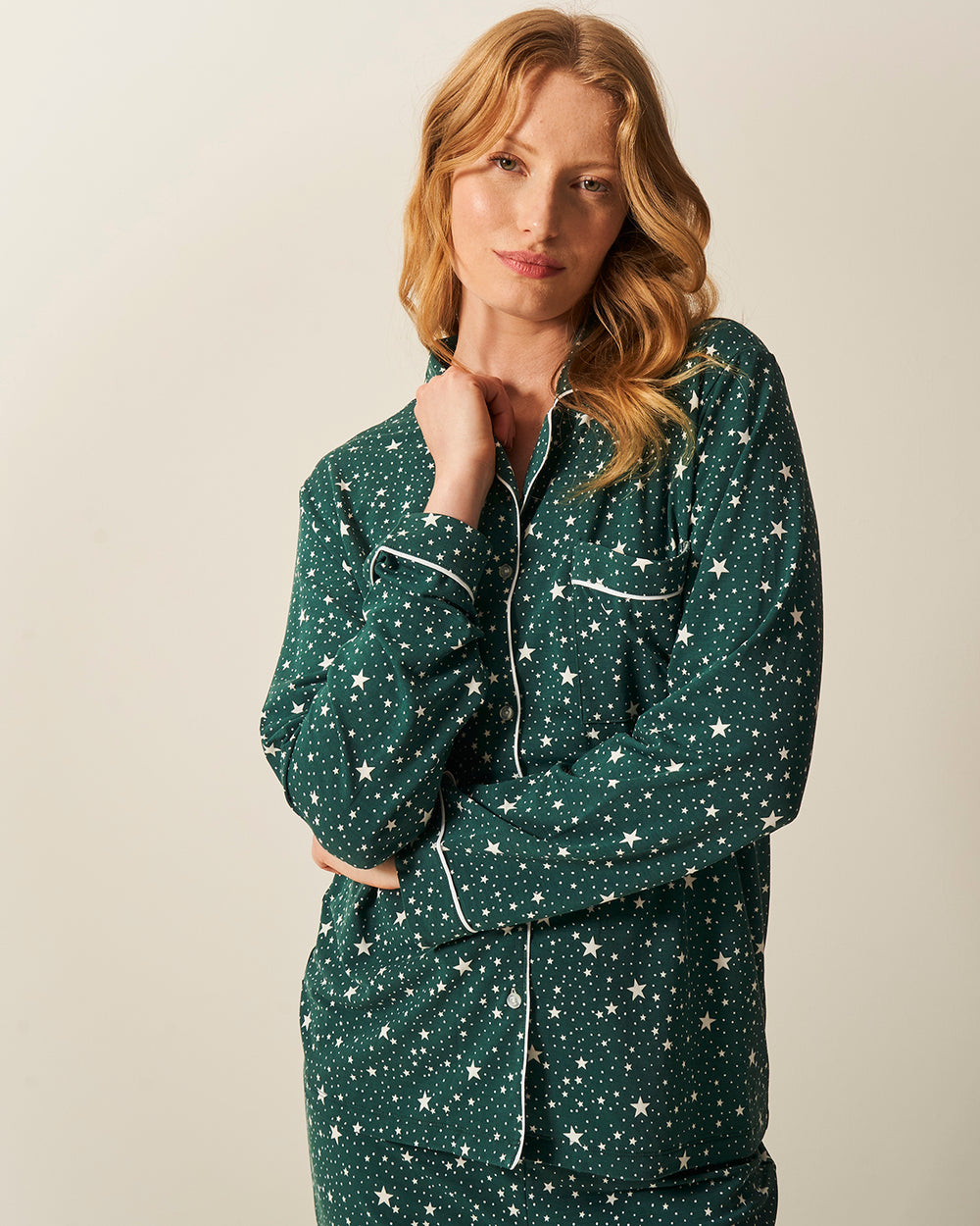 Long Pyjama Set - Forest Green Stars Stripe & Stare