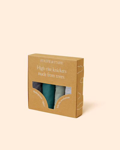 High Rise Knicker Four Pack - Forest Tones Stripe & Stare