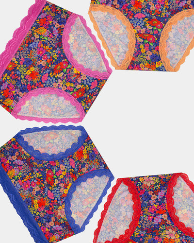 High Rise Knicker Four Pack - Full Bloom Stripe & Stare