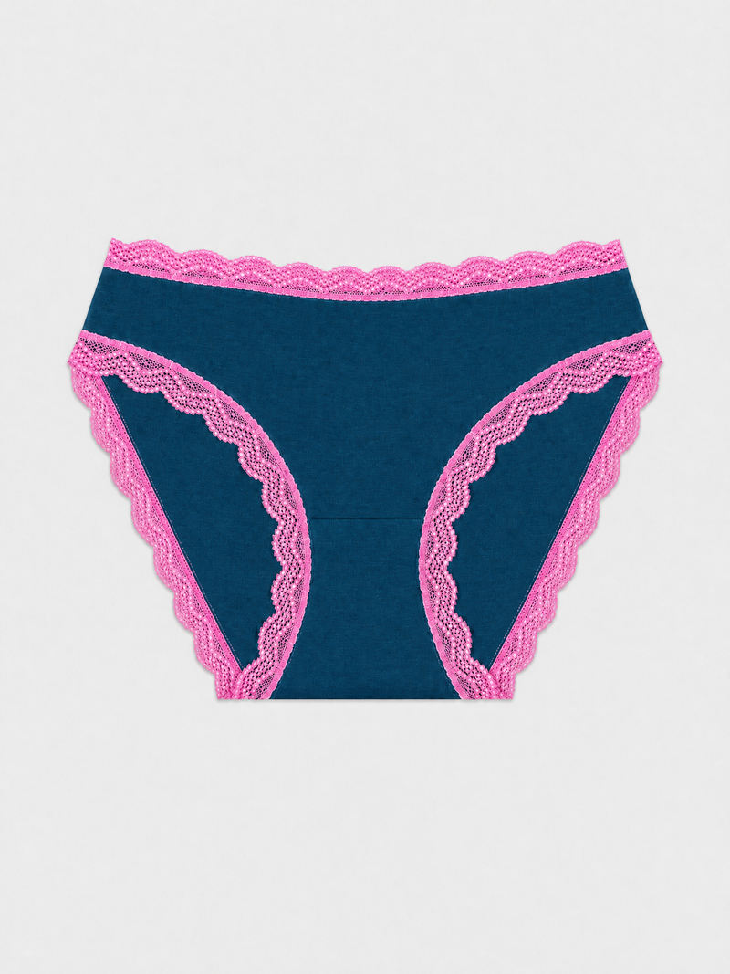 Mid Rise High Leg Knicker - Midnight Neon Pink