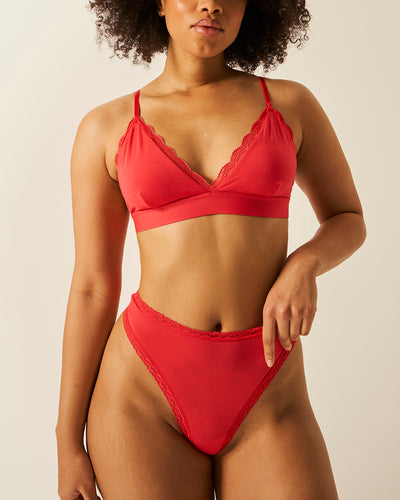 High Waisted Thong - Hibiscus Stripe & Stare