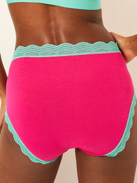 High Rise Knicker - Raspberry and Neon Mint Stripe & Stare