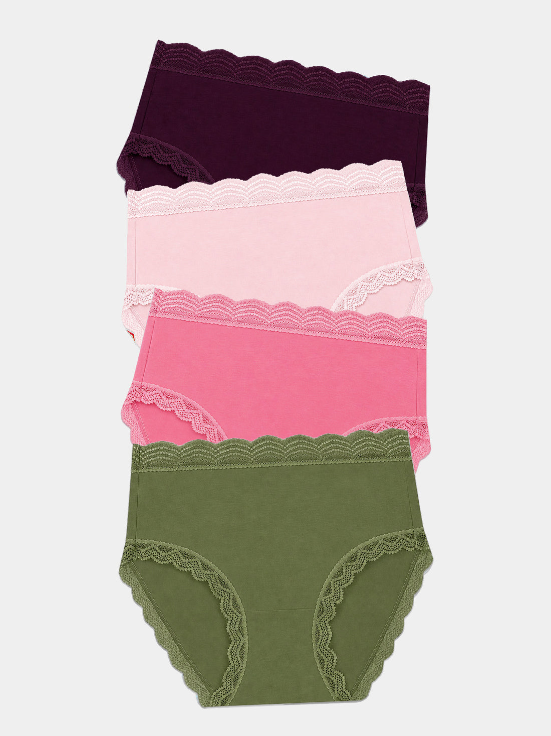 High Rise Knicker Four Pack - Black Cherry & Olive