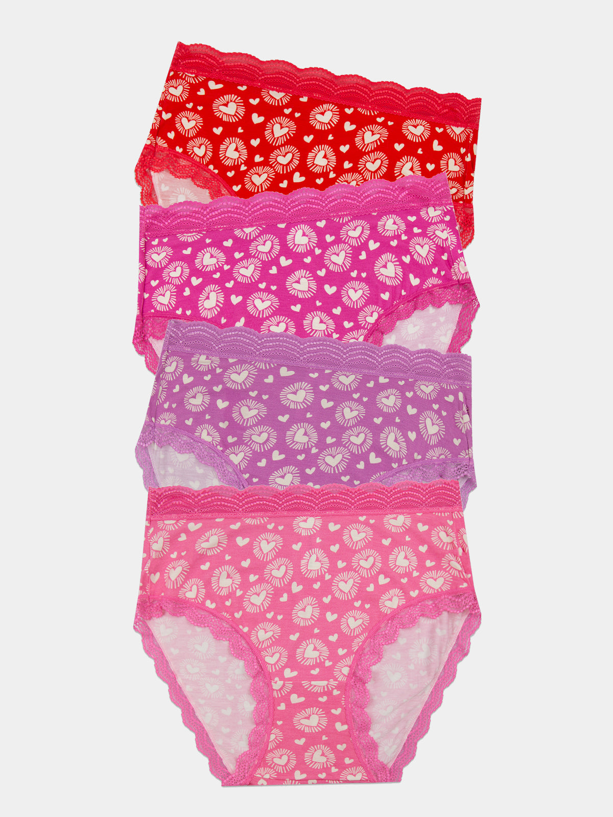 High Rise Knicker Four Pack Hearts on Fire
