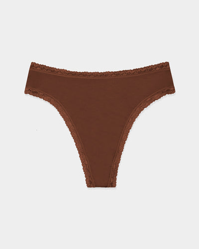 High Waisted Thong  - Cocoa Stripe & Stare