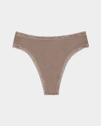 High Waisted Thong  - Taupe Stripe & Stare