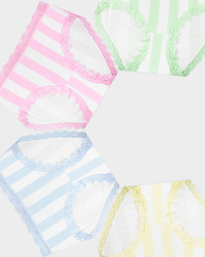 High Rise Knicker Four Pack - Pastel Holiday Stripe Stripe & Stare