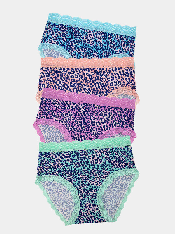 High Rise Knicker Four Pack - Iridescent Leopards