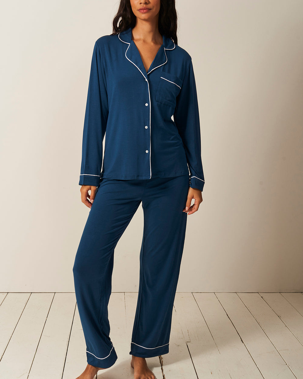 Long Pyjama Set - Midnight Stripe & Stare