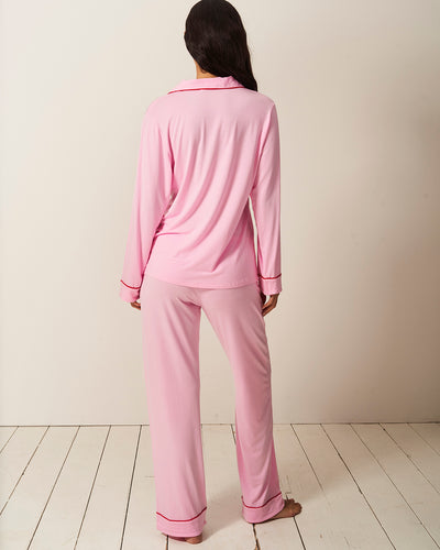 Long Pyjama Set - Pink and Red Contrast Stripe & Stare