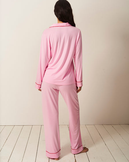 Long Pyjama Set - Pink and Red Contrast Charming Garment Enterprises Co
