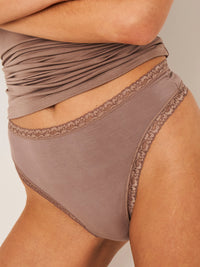 High Waisted Thong - Taupe Stripe & Stare