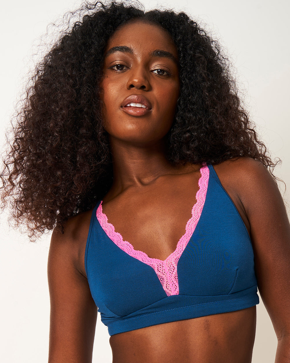 Lace Plunge Bra - Midnight Neon Pink Stripe & Stare