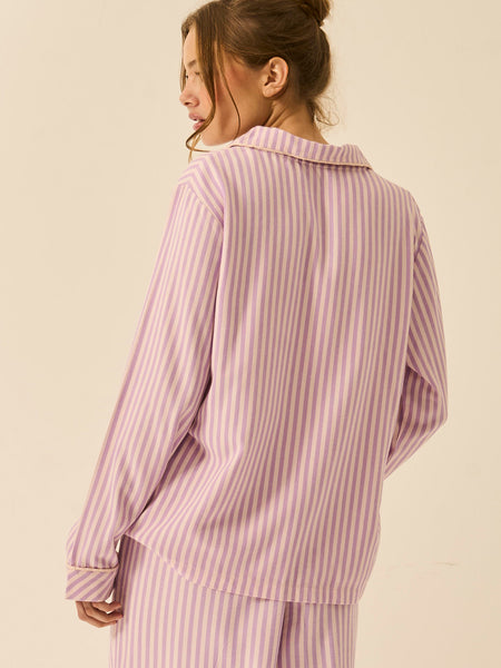 Soft Brushed Woven Pyjama Top -  Lavender Haze Stripe