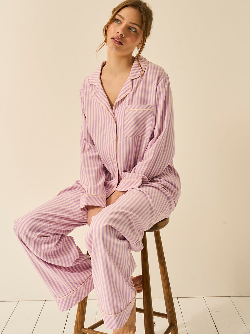 Soft Brushed Woven Pyjama Top -  Lavender Haze Stripe
