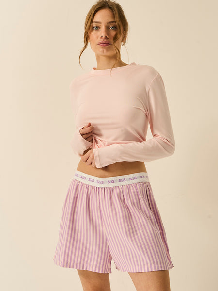 Soft Brushed Woven Pyjama Shorts - Lavender Haze Stripe