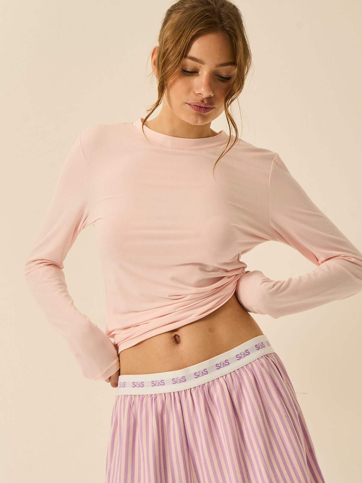 Long Sleeve Under Layer Top - Pale Pink