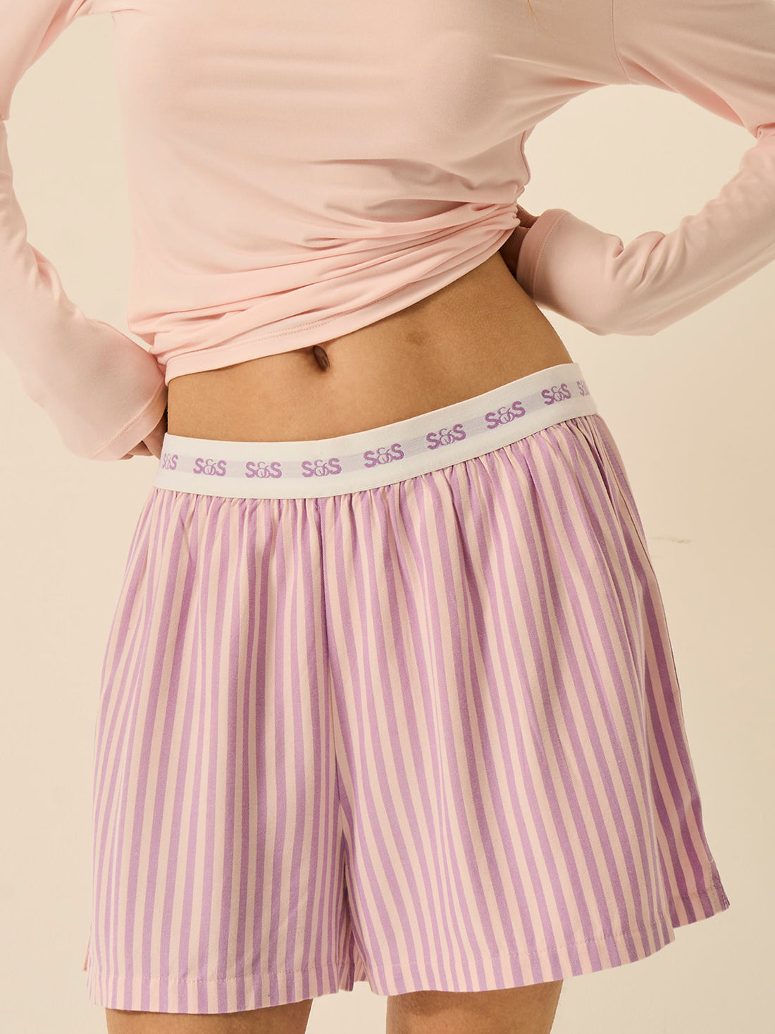 Soft Brushed Woven Pyjama Shorts - Lavender Haze Stripe