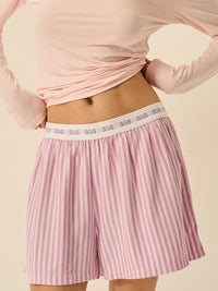 Soft Brushed Woven Pyjama Shorts - Lavender Haze Stripe