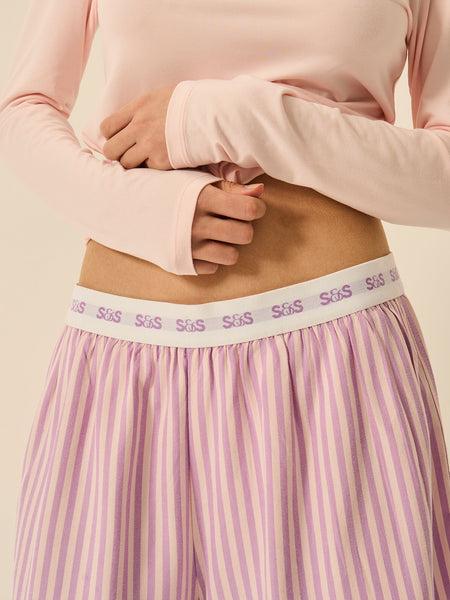 Soft Brushed Woven Pyjama Shorts - Lavender Haze Stripe