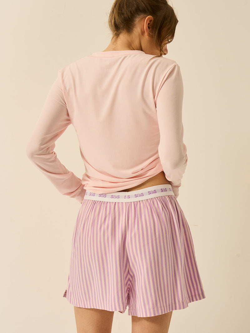 Soft Brushed Woven Pyjama Shorts - Lavender Haze Stripe