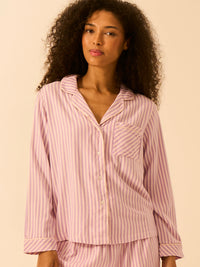 Soft Brushed Woven Pyjama Top - Lavender Haze Stripe