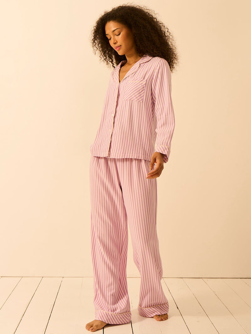 Soft Brushed Woven Pyjama Bottoms - Lavender Haze Stripe