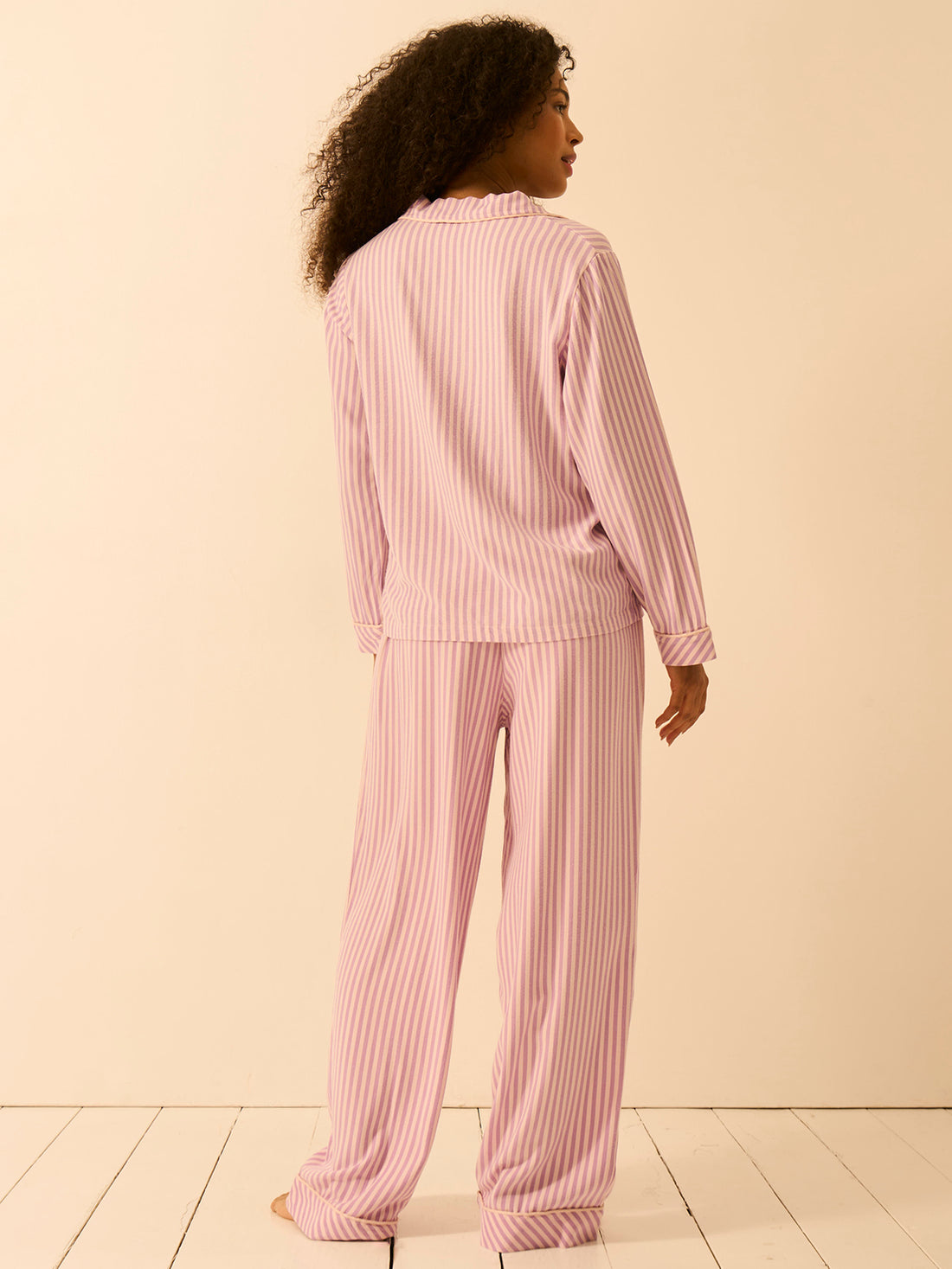 Soft Brushed Woven Pyjama Top - Lavender Haze Stripe