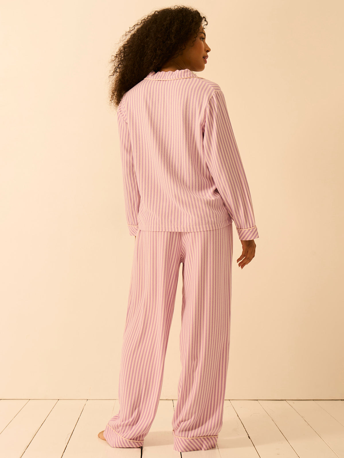 Soft Brushed Woven Pyjama Top - Lavender Haze Stripe