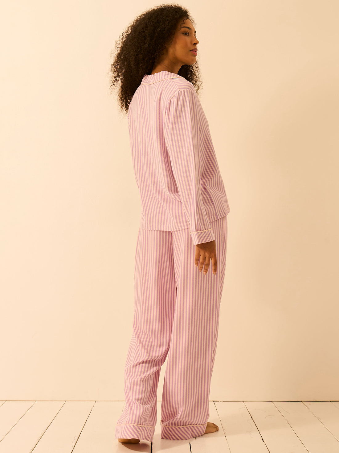 Soft Brushed Woven Pyjama Bottoms - Lavender Haze Stripe