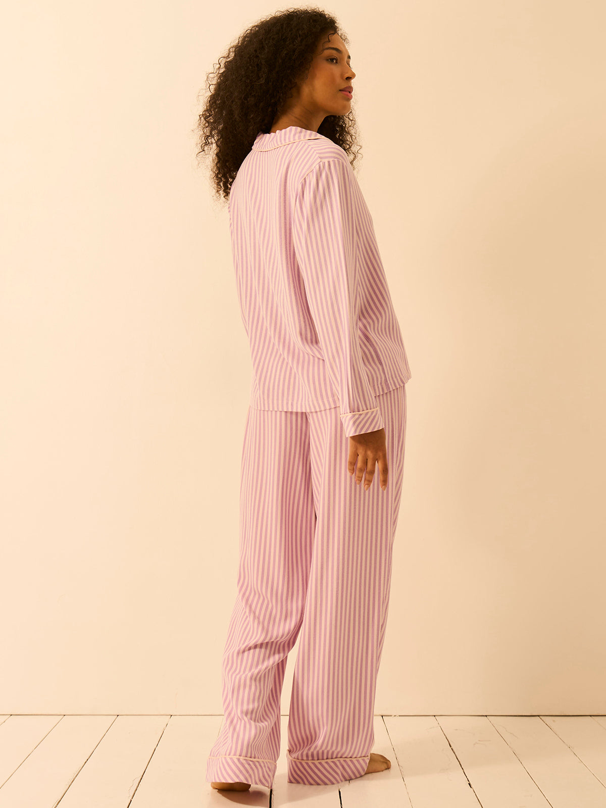 Soft Brushed Woven Pyjama Bottoms - Lavender Haze Stripe