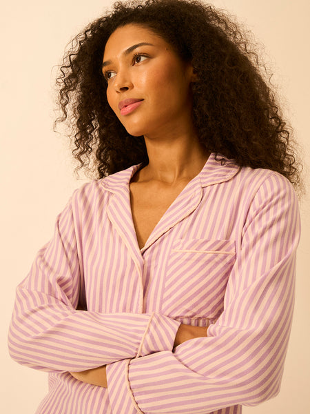Soft Brushed Woven Pyjama Top - Lavender Haze Stripe