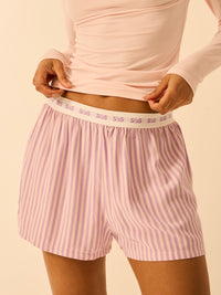 Soft Brushed Woven Pyjama Shorts - Lavender Haze Stripe