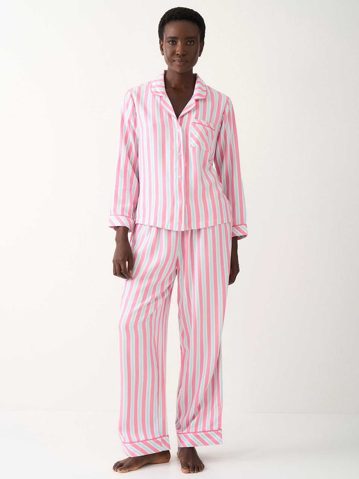 Soft Brushed Woven Pyjama Top - Lazy Days Stripe