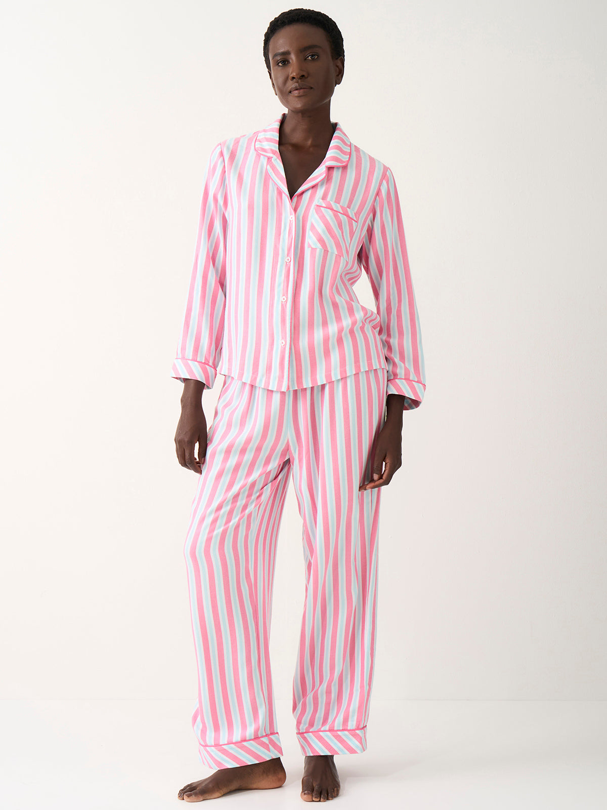 Soft Brushed Woven Pyjama Bottoms - Lazy Days Stripe
