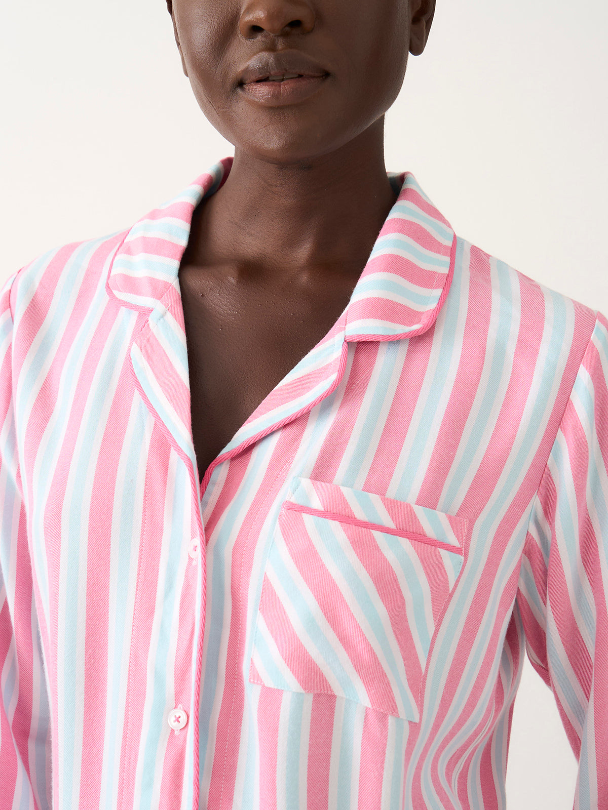Soft Brushed Woven Pyjama Top - Lazy Days Stripe